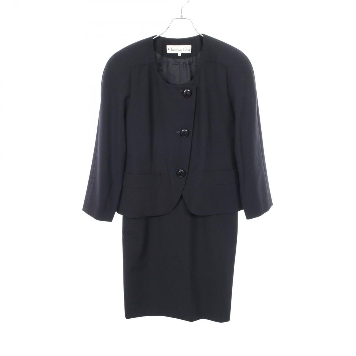 Dior Collarless Jacket Navy Wool Size 9