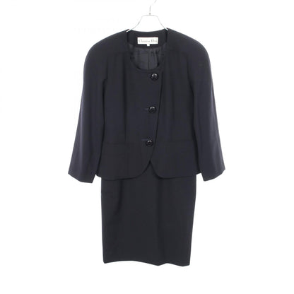 Dior Collarless Jacket Navy Wool Size 9