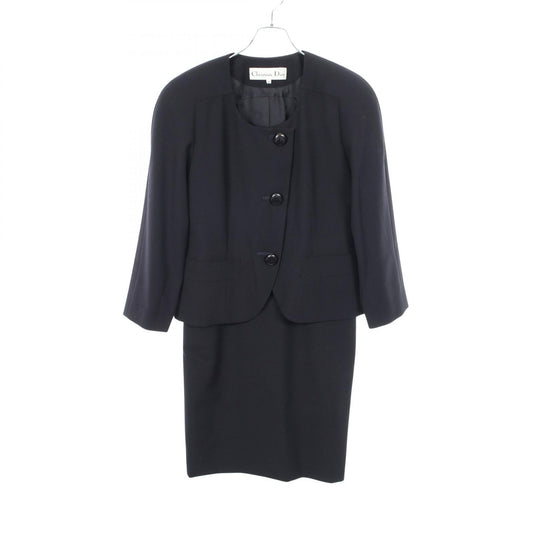 Dior Collarless Jacket Navy Wool Size 9