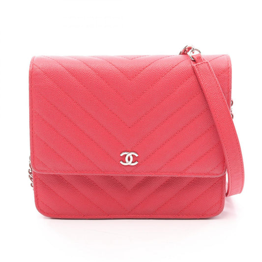 CHANEL Chevron V-Stitch Wallet Red Shoulder Bag