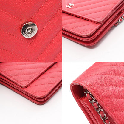 CHANEL Chevron V-Stitch Wallet Red Shoulder Bag