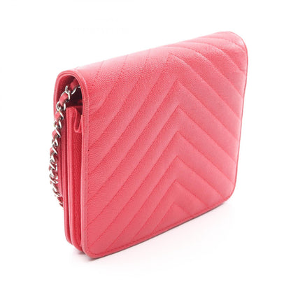 CHANEL Chevron V-Stitch Wallet Red Shoulder Bag