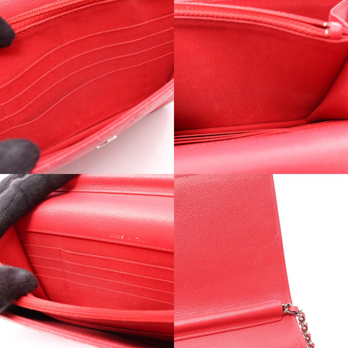 CHANEL Chevron V-Stitch Wallet Red Shoulder Bag