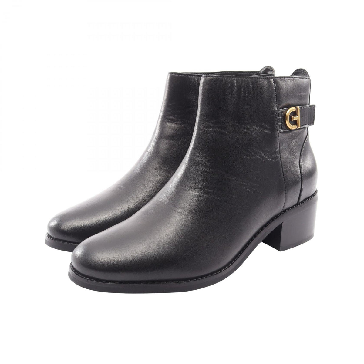 COLE HAAN Hollis Buckle Leather Short Boots Black Size US 8