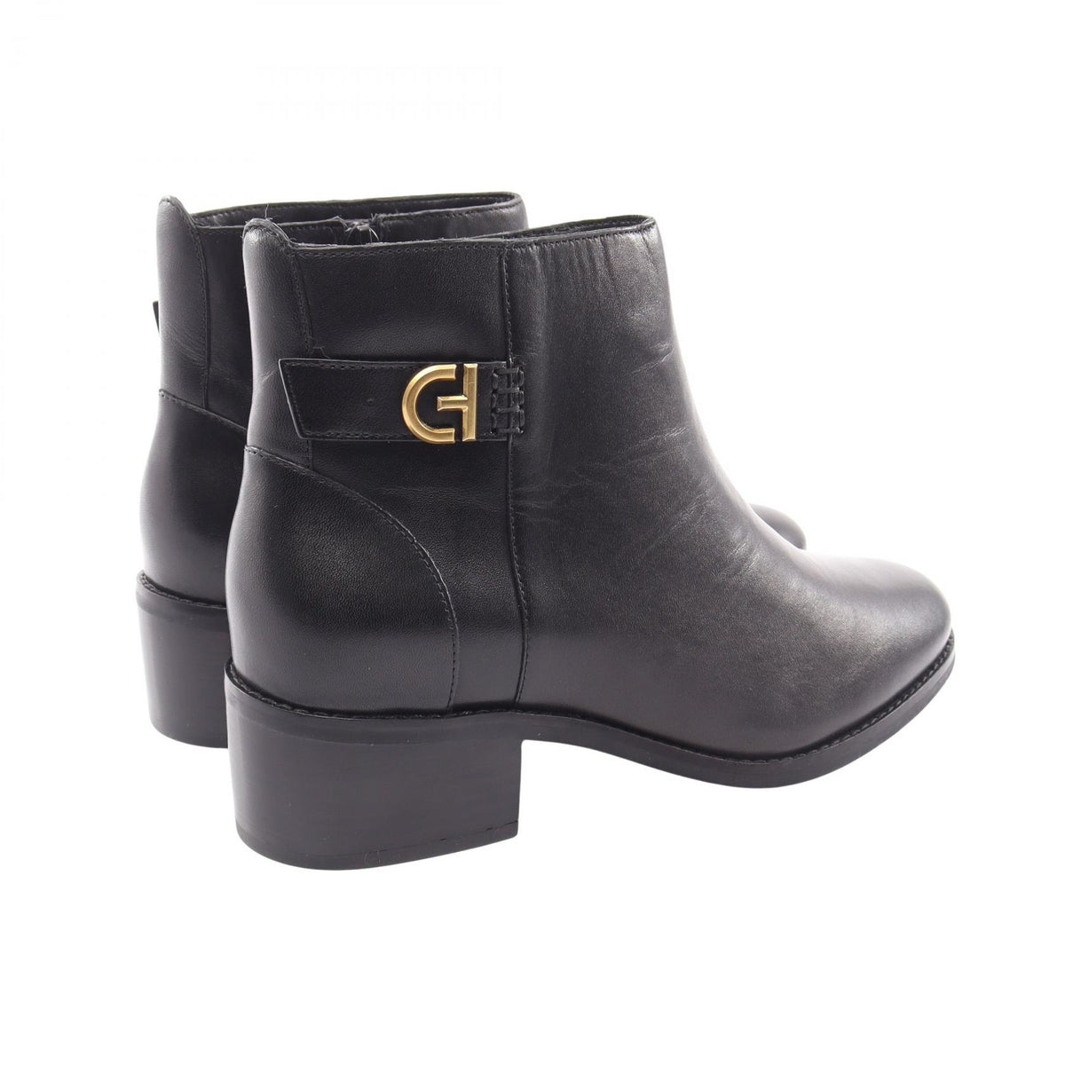 COLE HAAN Hollis Buckle Leather Short Boots Black Size US 8