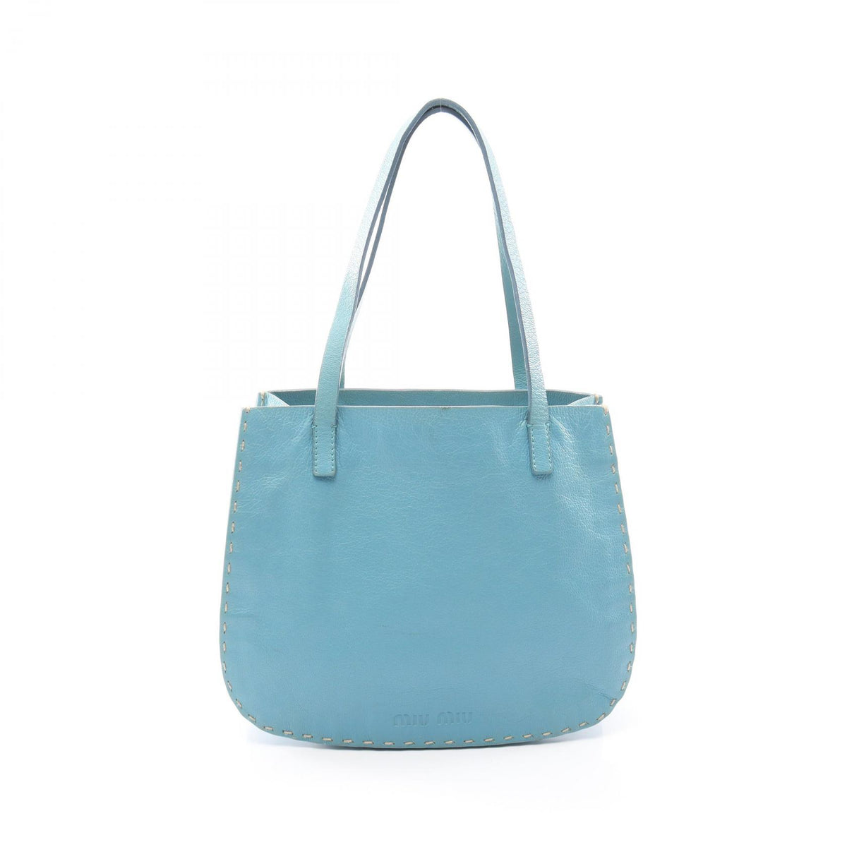 Miu Miu Logo Blue Leather Handle Bag
