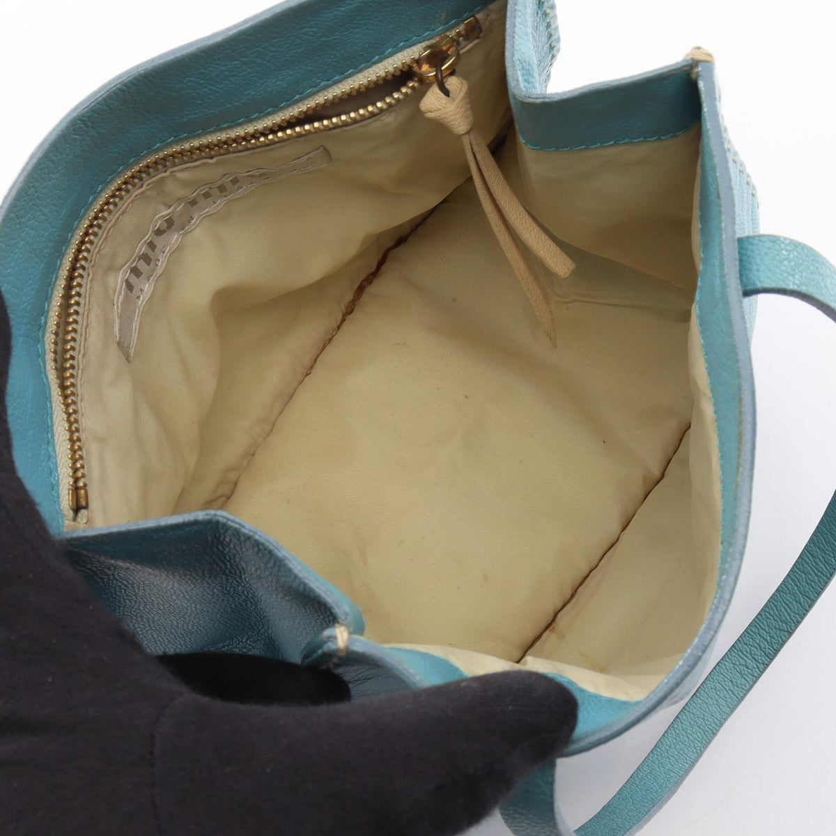 Miu Miu Logo Blue Leather Handle Bag