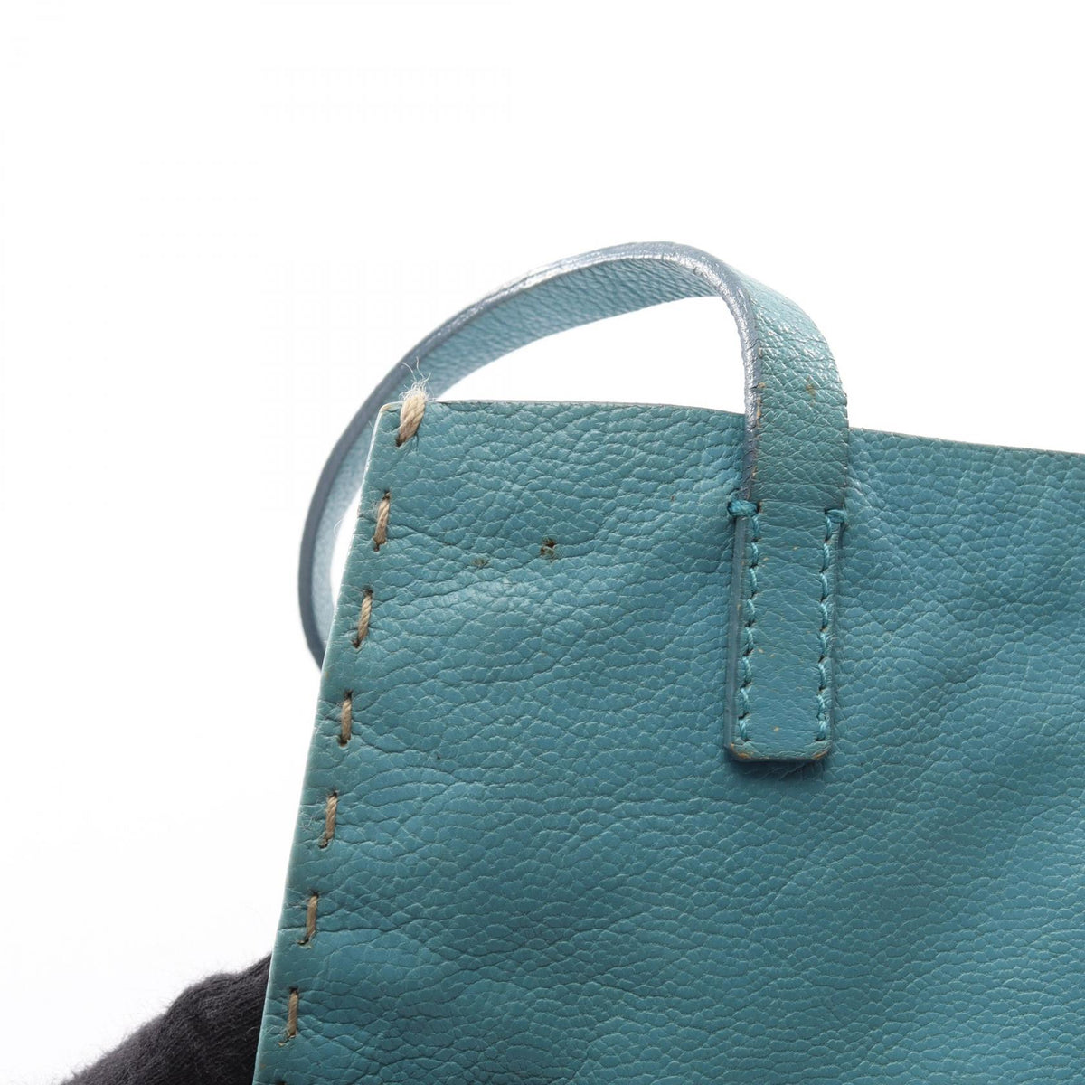 Miu Miu Logo Blue Leather Handle Bag