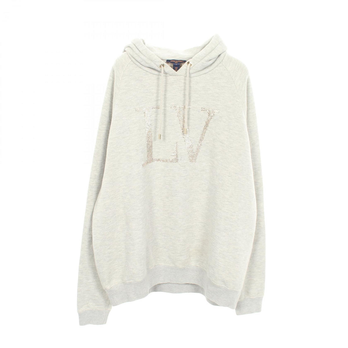LOUIS VUITTON Rhinestone Signature Cotton Hoodie Gray Size L