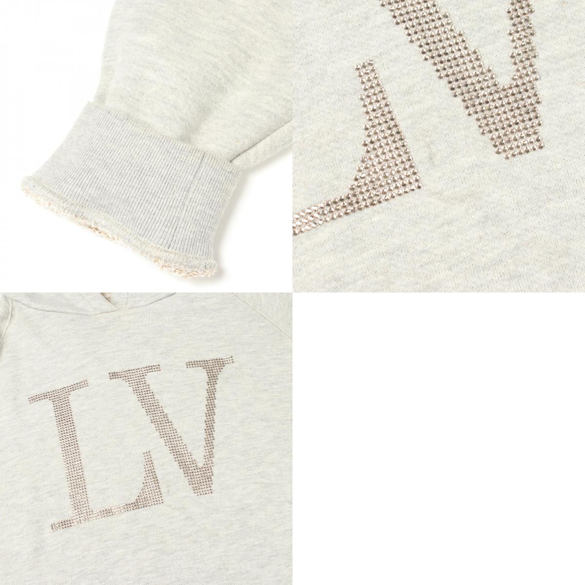 LOUIS VUITTON Rhinestone Signature Cotton Hoodie Gray Size L