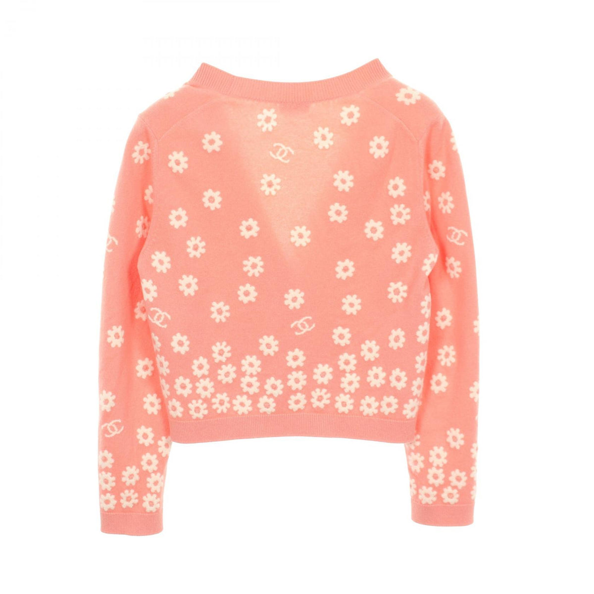 CHANEL Pink Cashmere Coco Mark Flower Cardigan Size 36