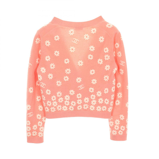 CHANEL Pink Cashmere Coco Mark Flower Cardigan Size 36