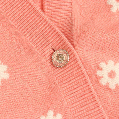 CHANEL Pink Cashmere Coco Mark Flower Cardigan Size 36