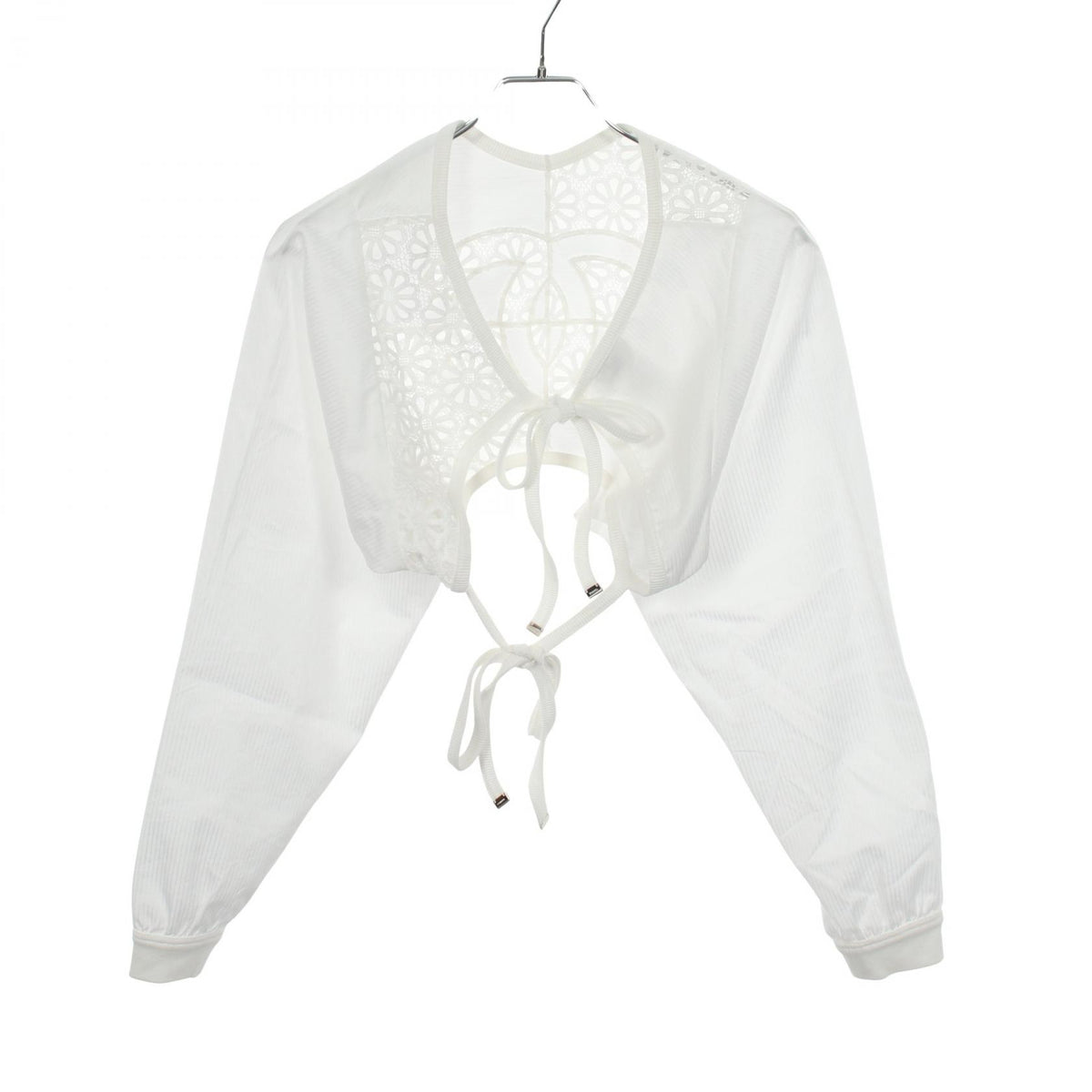 CHANEL Coco Mark Floral Lace Cropped Blouse White Size 36