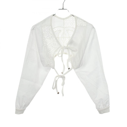CHANEL Coco Mark Floral Lace Cropped Blouse White Size 36