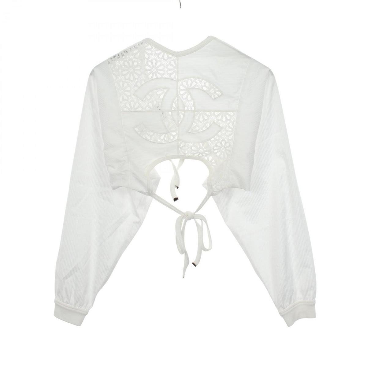 CHANEL Coco Mark Floral Lace Cropped Blouse White Size 36