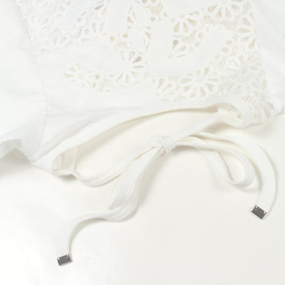 CHANEL Coco Mark Floral Lace Cropped Blouse White Size 36