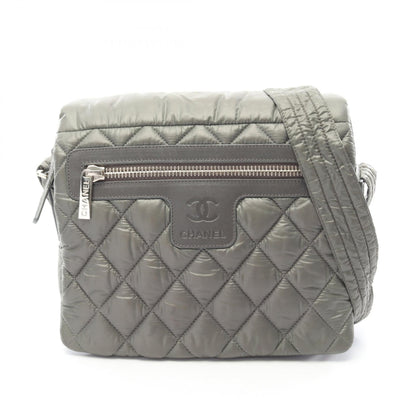 CHANEL Green Nylon Leather Messenger Bag