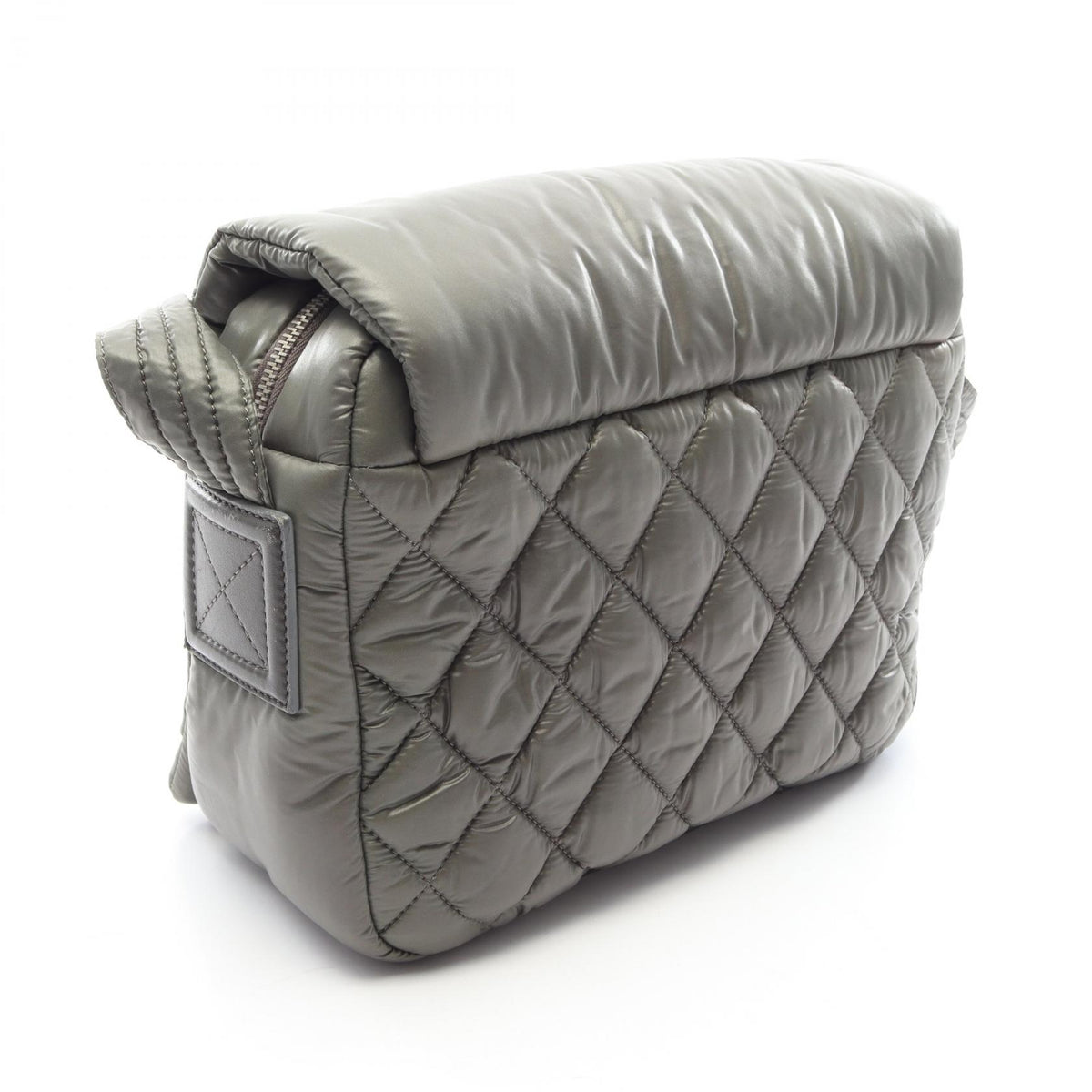 CHANEL Green Nylon Leather Messenger Bag