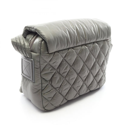 CHANEL Green Nylon Leather Messenger Bag