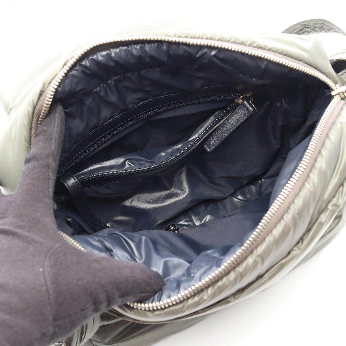 CHANEL Green Nylon Leather Messenger Bag