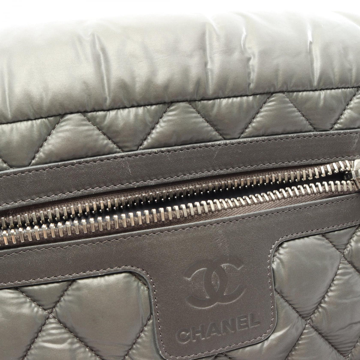CHANEL Green Nylon Leather Messenger Bag