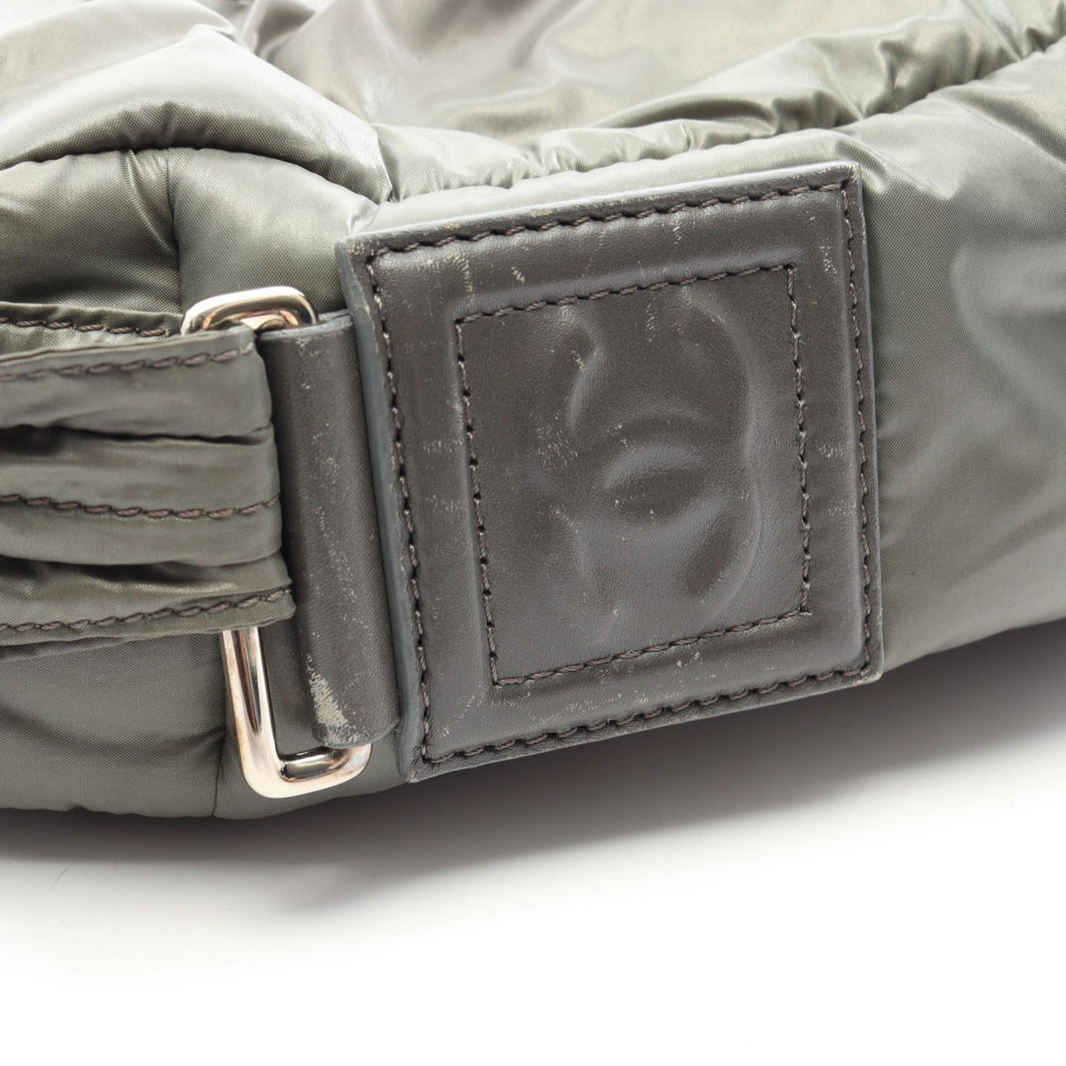 CHANEL Green Nylon Leather Messenger Bag