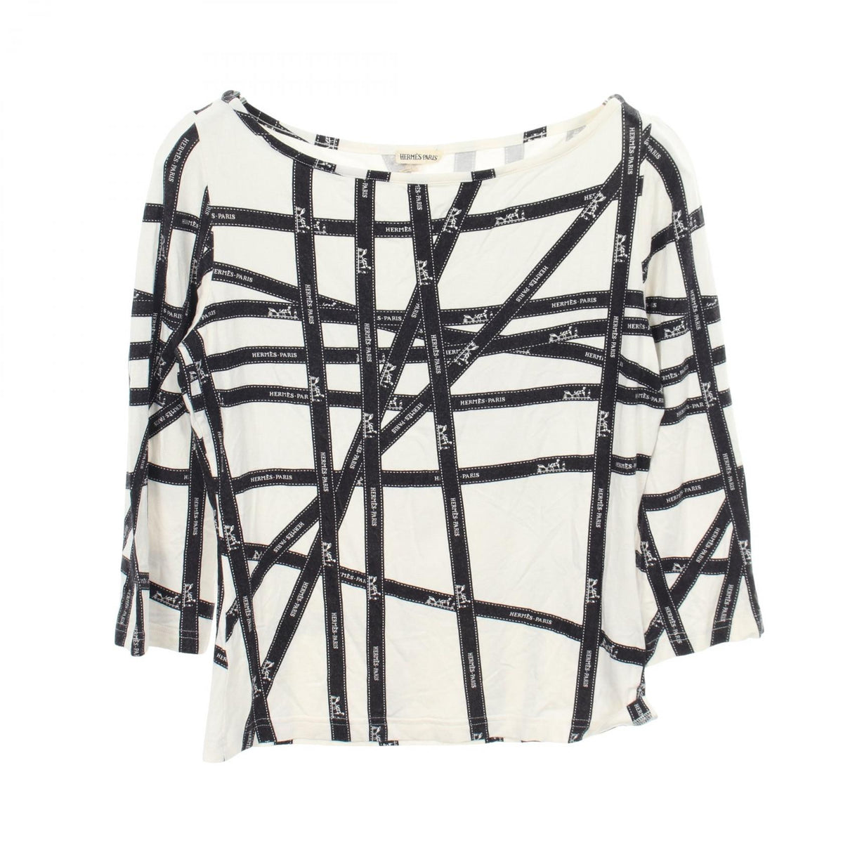 HERMES BOLDUC Rayon T-Shirt White Black Size S