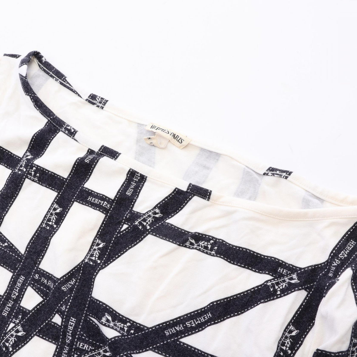 HERMES BOLDUC Rayon T-Shirt White Black Size S