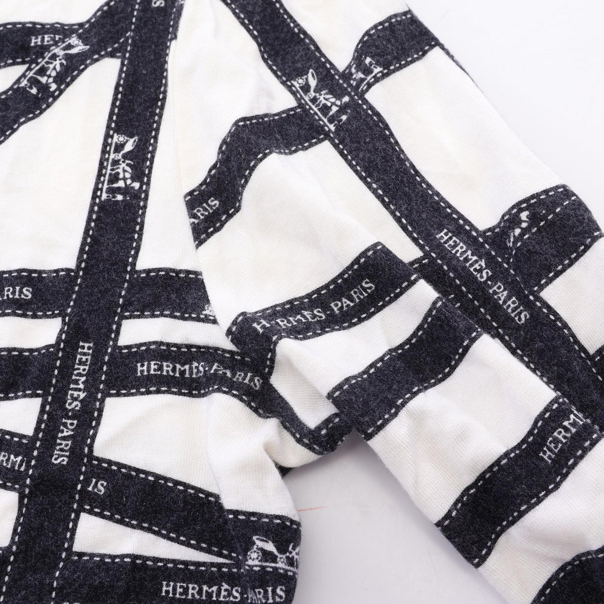 HERMES BOLDUC Rayon T-Shirt White Black Size S