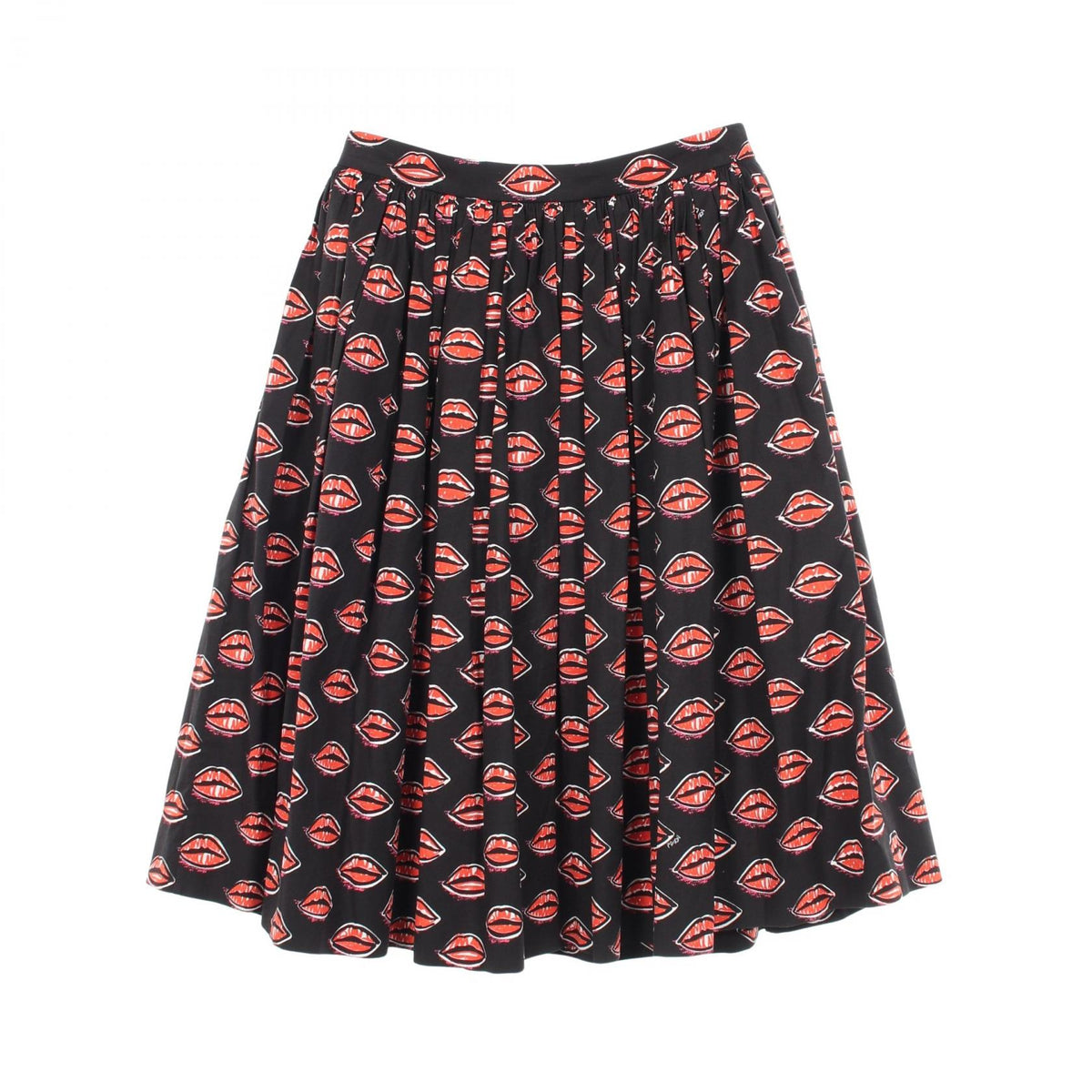 PRADA Lip Print Cotton Skirt Black Size 40