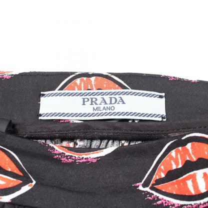 PRADA Lip Print Cotton Skirt Black Size 40