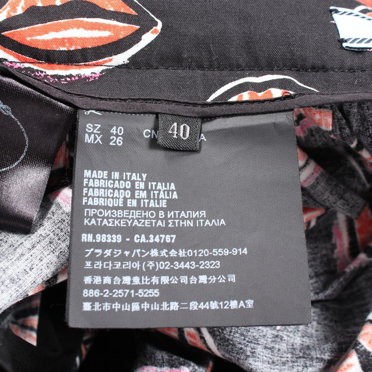 PRADA Lip Print Cotton Skirt Black Size 40
