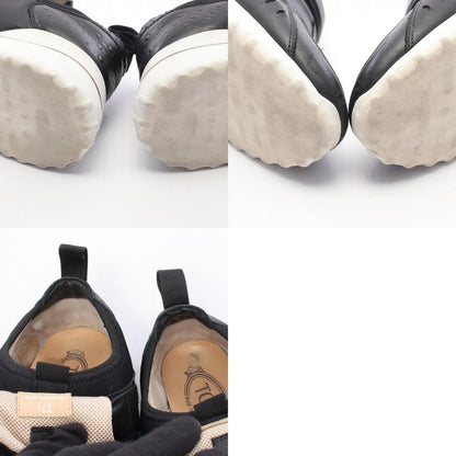 TOD'S Leather Fabric Strap Sneakers Black Size 37.5