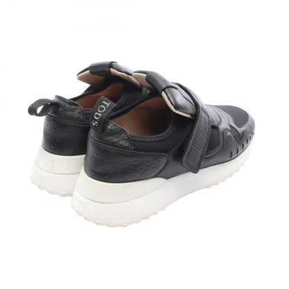 TOD'S Leather Fabric Strap Sneakers Black Size 37.5