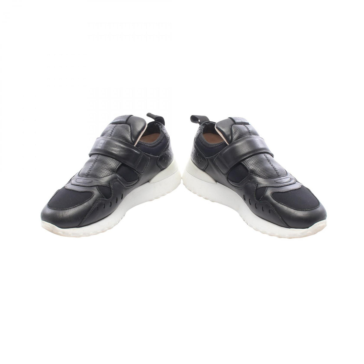 TOD'S Leather Fabric Strap Sneakers Black Size 37.5