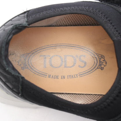 TOD'S Leather Fabric Strap Sneakers Black Size 37.5