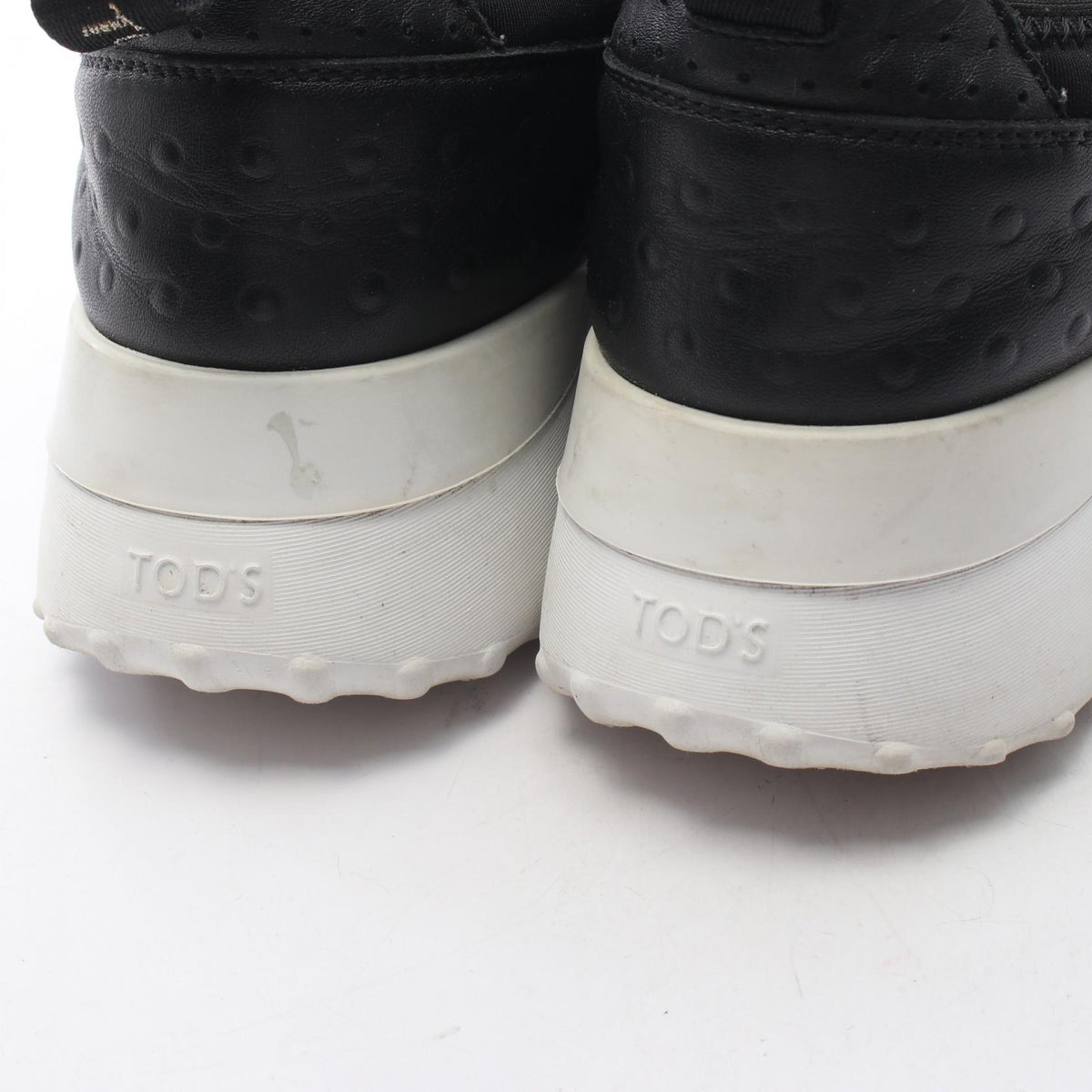 TOD'S Leather Fabric Strap Sneakers Black Size 37.5