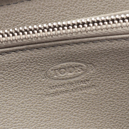 TOD'S Leather Round Zip Wallet Gray