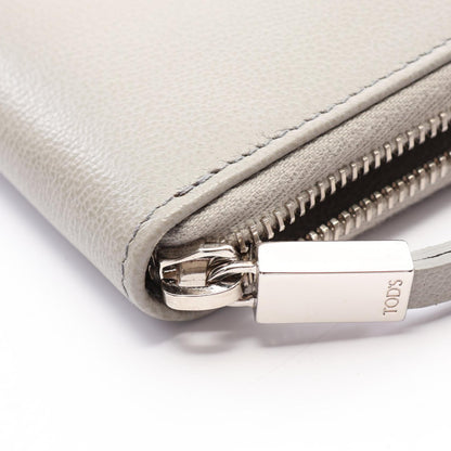 TOD'S Leather Round Zip Wallet Gray