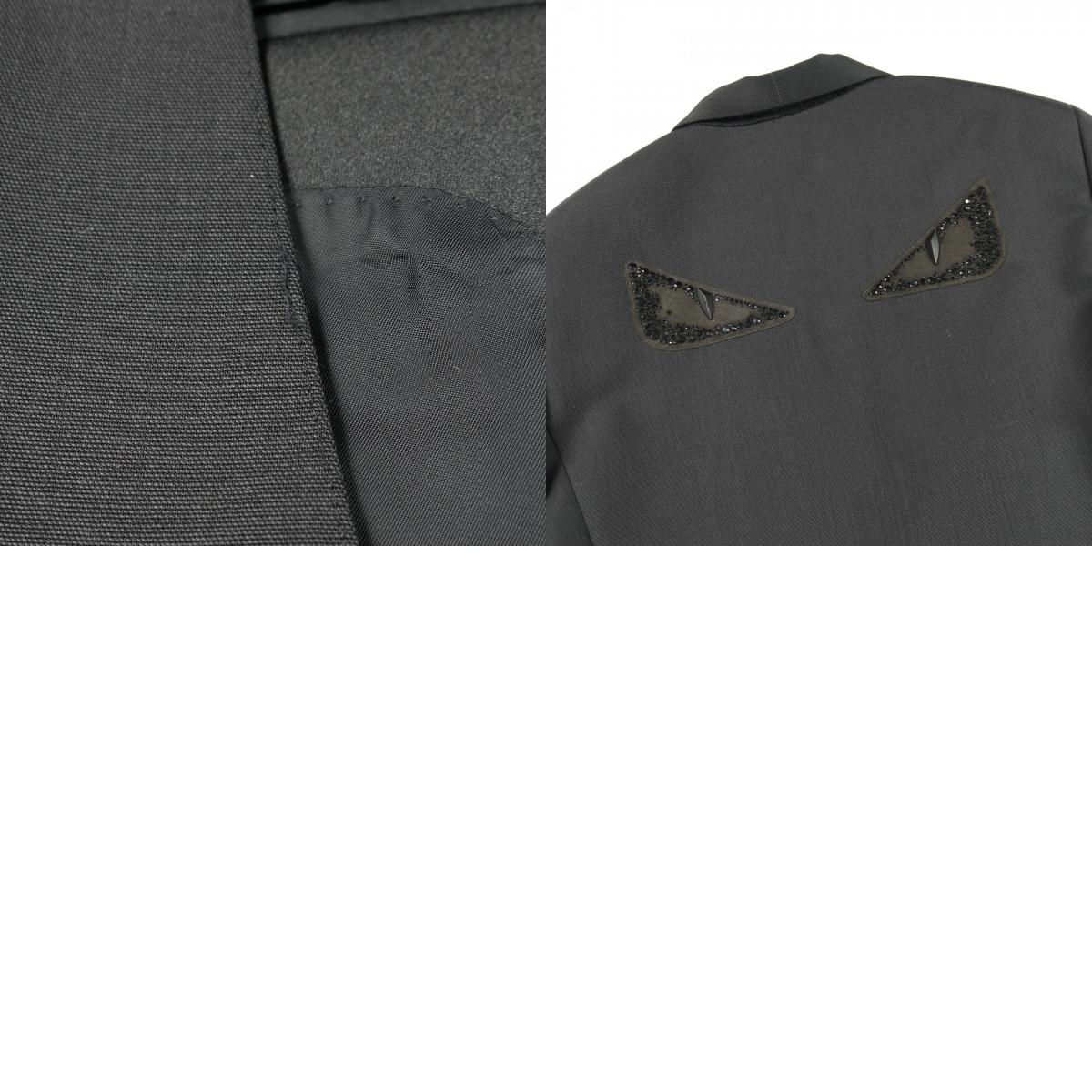 FENDI Monster Bug-Eye Shawl Collar Wool Blazer Black Size 48