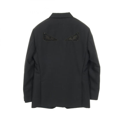 FENDI Monster Bug-Eye Shawl Collar Wool Blazer Black Size 48