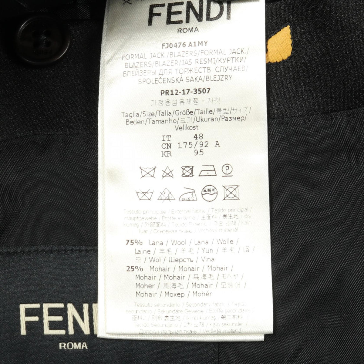 FENDI Monster Bug-Eye Shawl Collar Wool Blazer Black Size 48