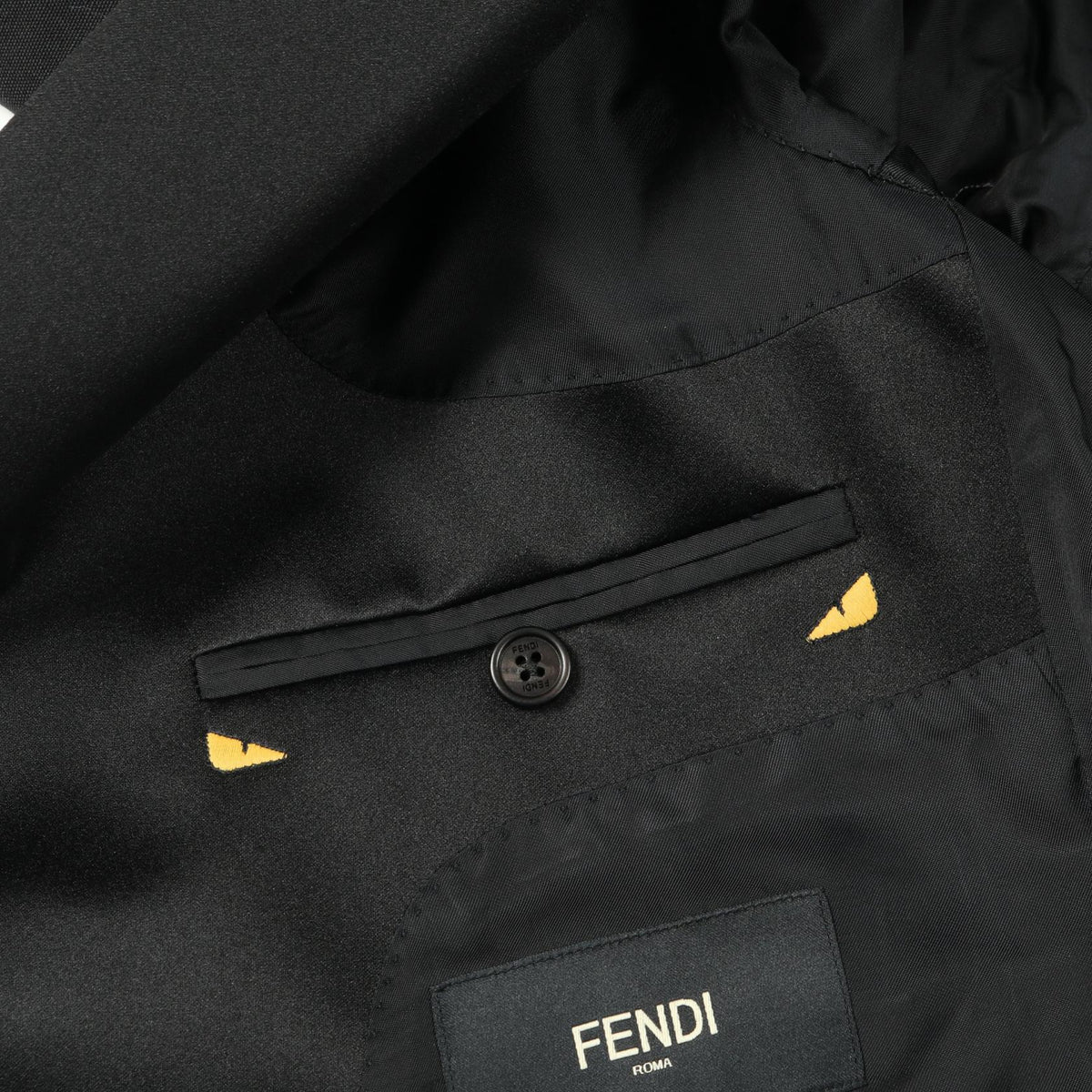 FENDI Monster Bug-Eye Shawl Collar Wool Blazer Black Size 48