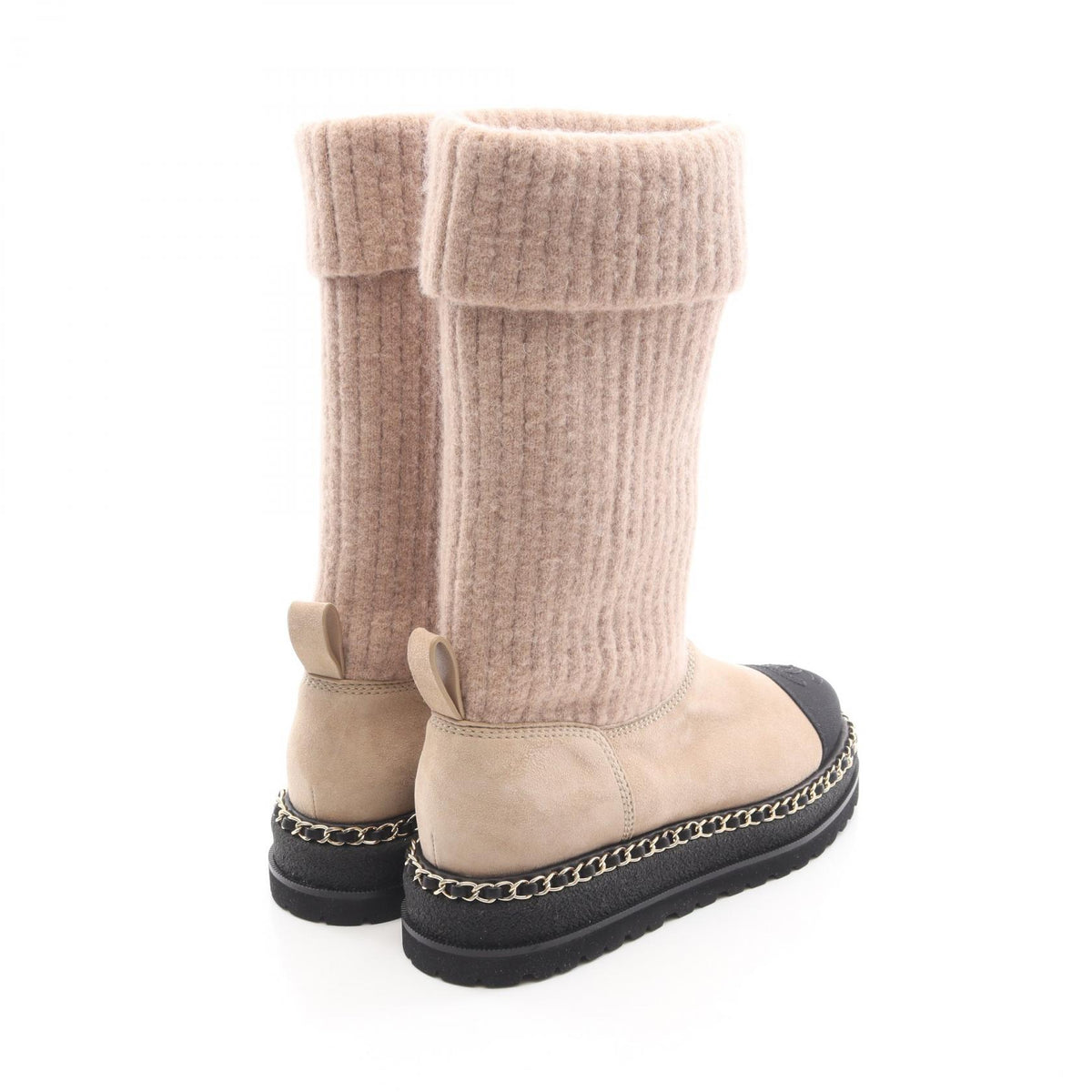 CHANEL Coco Mark Fabric Suede Boots Beige Size 36