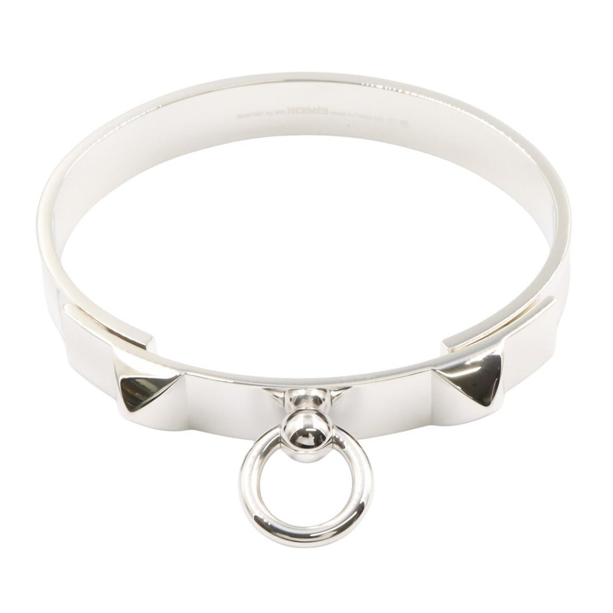 HERMES Collier de Chien Sterling Silver Bracelet Size LG