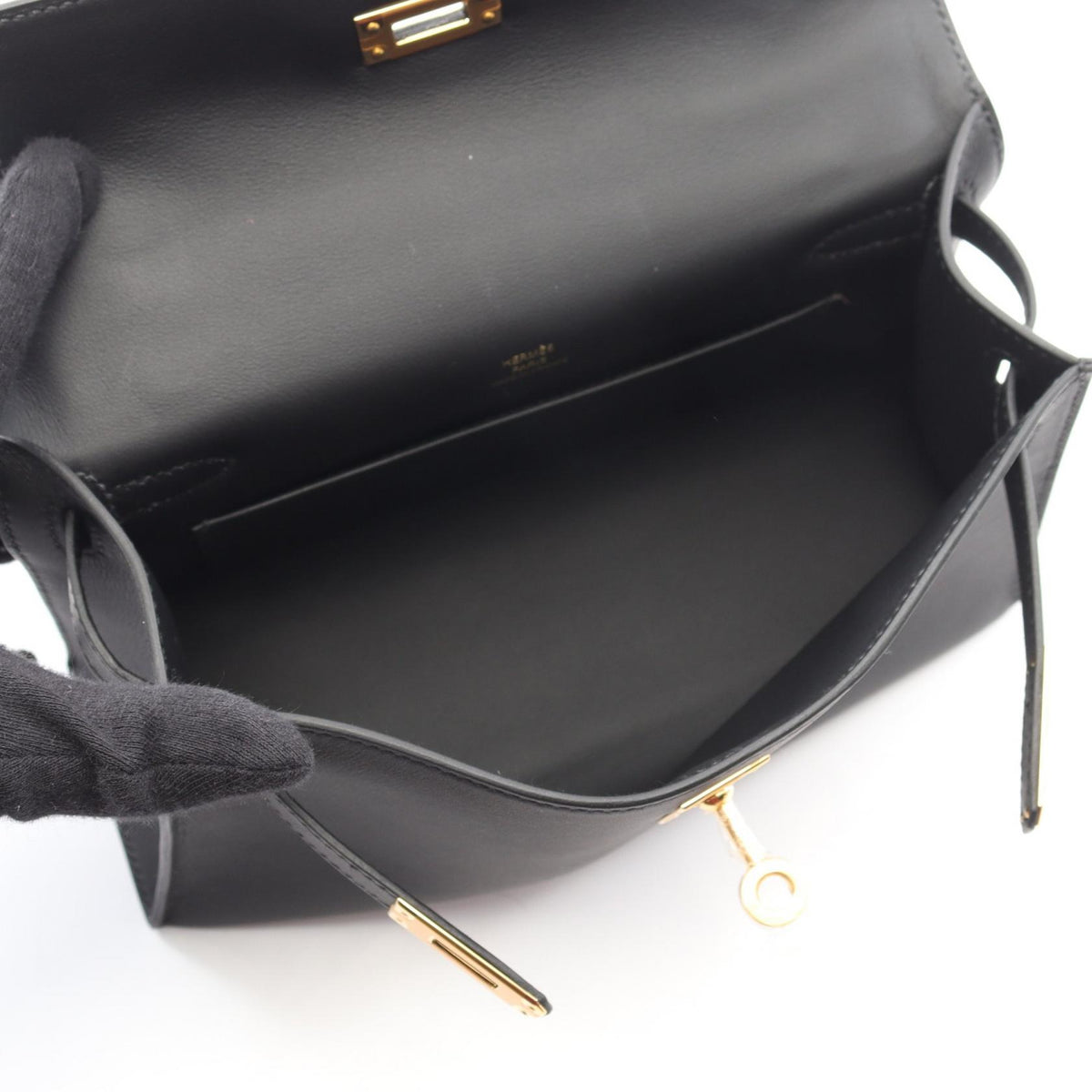 HERMES Mini Pochette Kelly Veau Bag Black