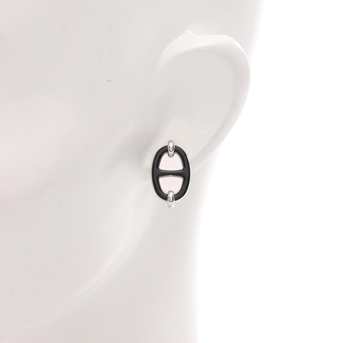 HERMES Mini Maillon Silver Earrings