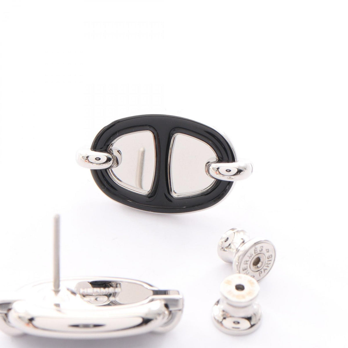 HERMES Mini Maillon Silver Earrings