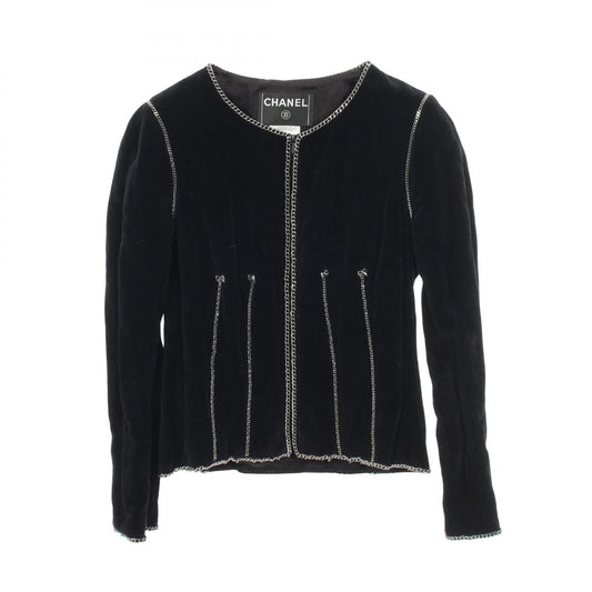 CHANEL Coco Mark Button Chain Cotton Jacket Size 38